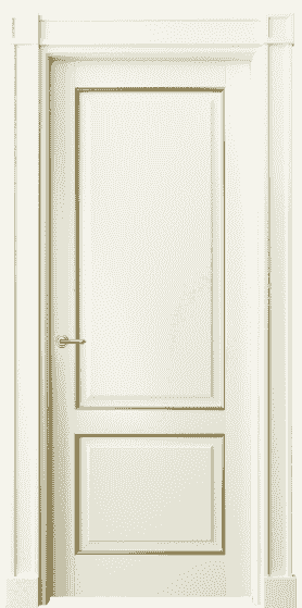 Дверь межкомнатная 6303 БМБП. Цвет Бук молочно-белый позолота. Материал  Массив бука эмаль с патиной. Коллекция Toscana Plano. Картинка.