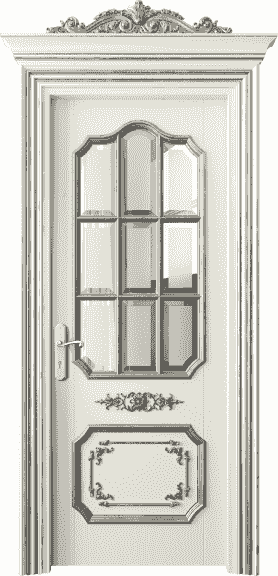 Дверь межкомнатная 6612 БМБСА САТ Ф. Цвет Бук молочно-белый серебряный антик. Материал Массив бука эмаль с патиной серебро античное. Коллекция Imperial. Картинка.