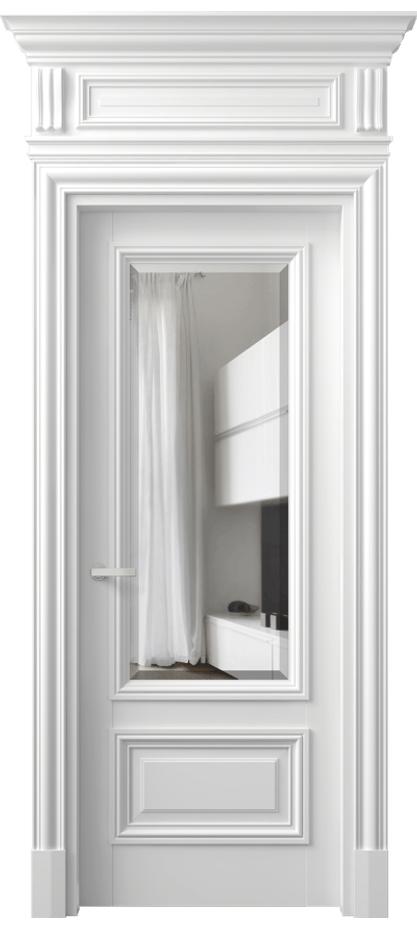 Межкомнатная дверь Антик 7306 Матовый белоснежный Прозрачное стекло с фацетом Цена 162309 ₽ | Volhovec