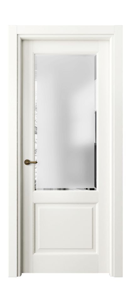 Межкомнатная дверь Тоскана Плано 6302 Матовый жемчужный Сатинированное стекло с фацетом Цена 94299 ₽ | Volhovec