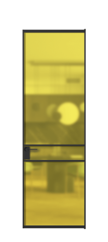 Алюминиевая дверь АЛПЛ040.02 Алюминий Черный Сатинированное жёлтое стекло, триплекс Цена 24386390  | Volhovec