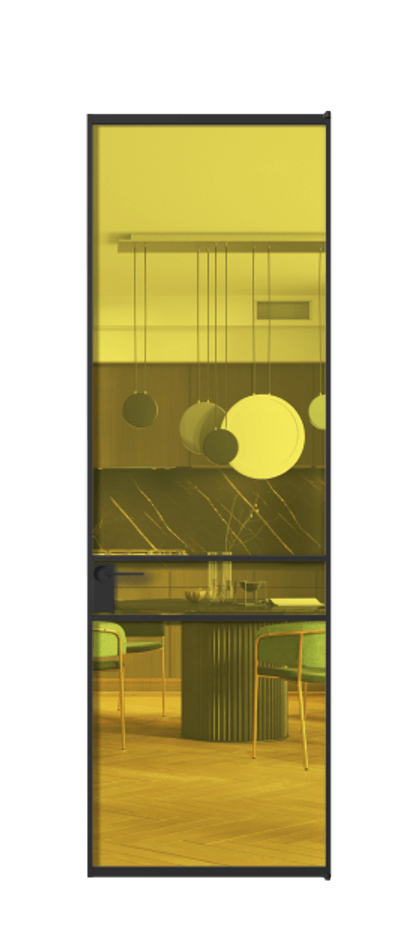 Алюминиевая дверь АЛПЛ040.02 Алюминий Черный Прозрачное жёлтое стекло, триплекс Цена 24386390  | Volhovec