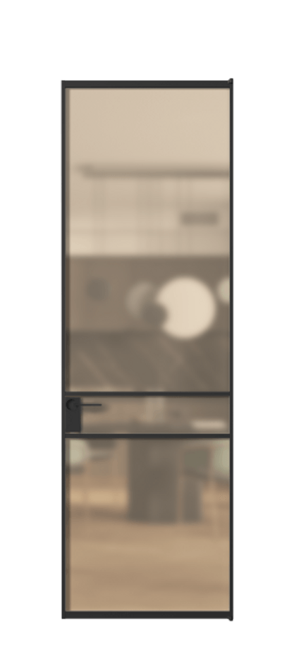 Алюминиевая дверь АЛПЛ040.02 Алюминий Черный Сатинированное оранжевое стекло, триплекс Цена 24386390  | Volhovec