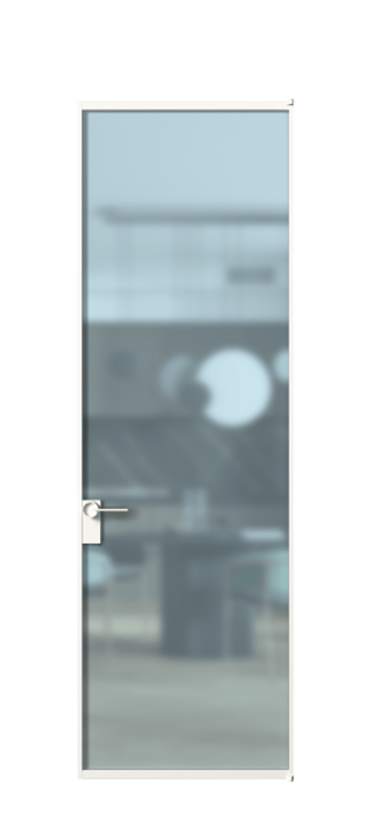 Алюминиевая дверь АЛПЛ040.01 Алюминий Белый Сатинированное голубое стекло, триплекс Цена 111145  | Volhovec