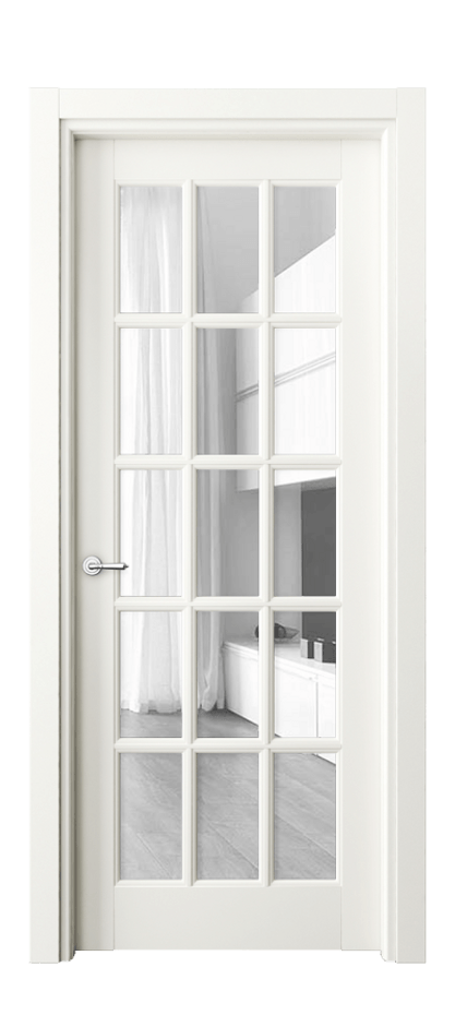 Межкомнатная дверь Тоскана Грильято 6311 Матовый жемчужный Прозрачное стекло Цена 114199 ₽ | Volhovec