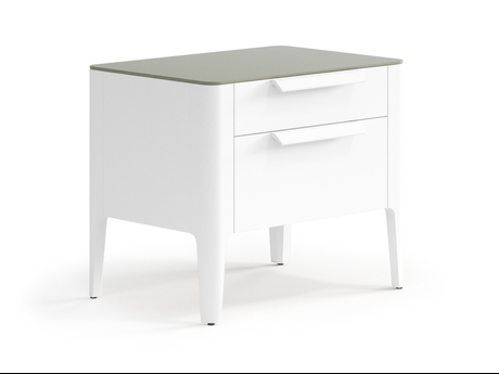 Мебель Тумба прикроватная Piega 2 ящика. Цвет Матовый светло-серый. Материал Гладкая эмаль. Коллекция Тумба прикроватная Piega 2 ящика. Картинка.