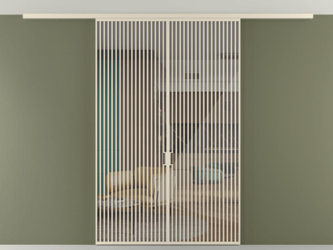 Перегородка Формато вдоль стены на потолок 2 створки АЛПР 040.06 Алюминий бежево-серый Рефлективное прозрачное стекло "Стопсол", калёное Цена 380156 ₽ | Volhovec