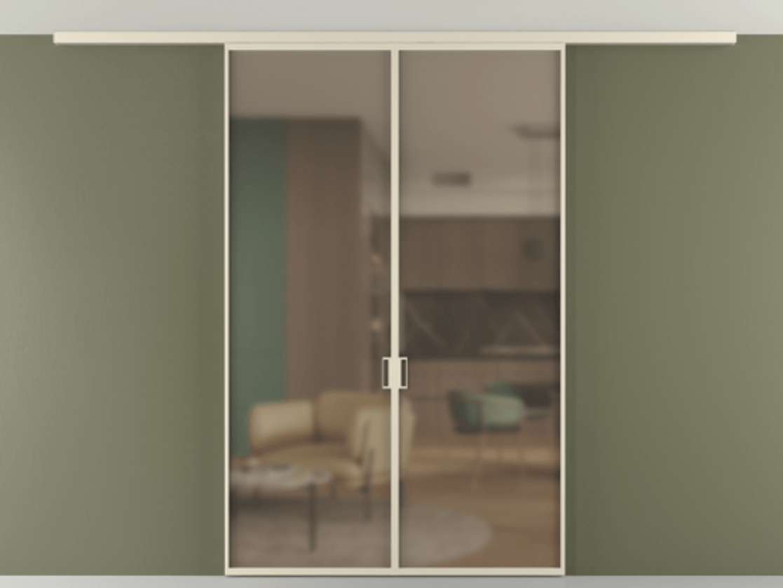 Перегородка Формато вдоль стены на потолок 2 створки АЛПР 040.01 Алюминий бежево-серый Сатинированное бронзовое стекло, триплекс Цена 185372 ₽ | Volhovec