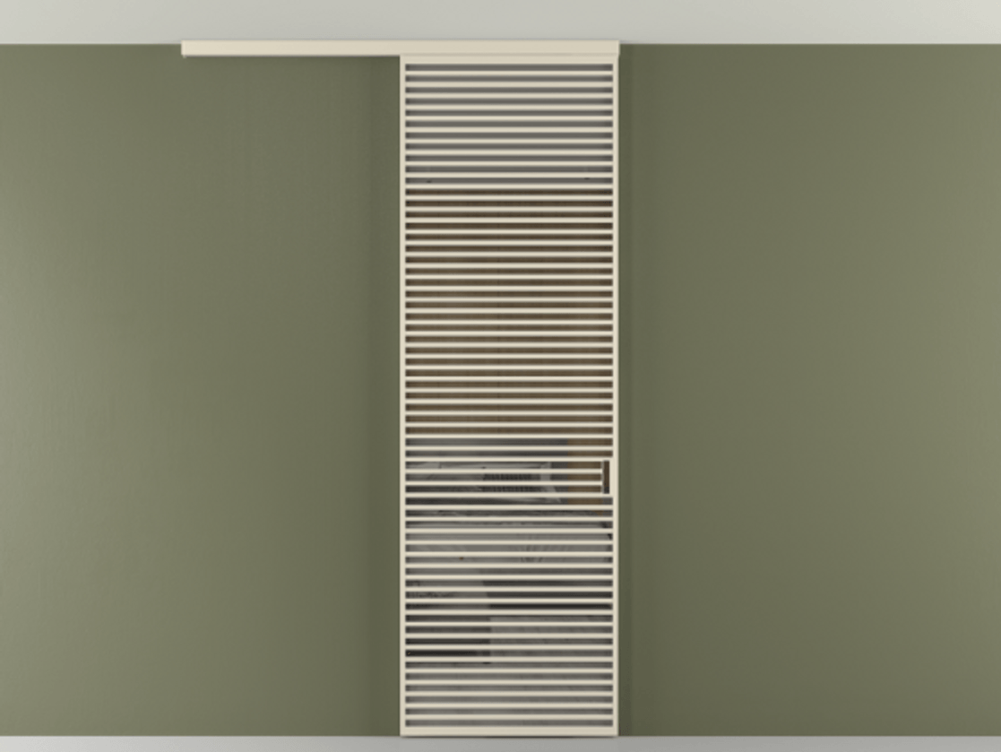 Перегородка Формато вдоль стены на потолок 1 створка АЛПР 040.07 Алюминий бежево-серый Рефлективное серое стекло "Стопсол", калёное Цена 193628 ₽ | Volhovec