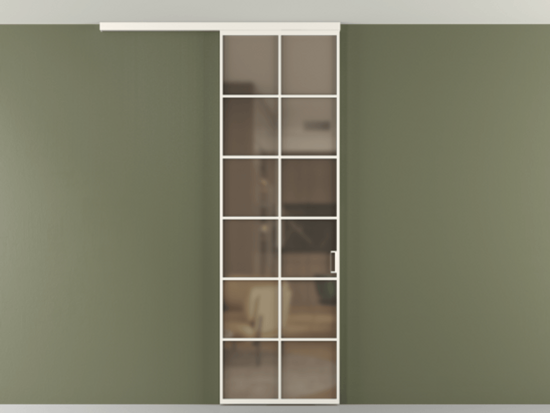 Перегородка Формато вдоль стены на потолок 1 створка АЛПР 040.05 Алюминий пудровый белый Сатинированное бронзовое стекло, триплекс Цена 107852 ₽ | Volhovec