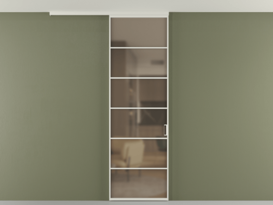 Перегородка Формато вдоль стены на потолок 1 створка АЛПР 040.04 Алюминий Белый Сатинированное бронзовое стекло, триплекс Цена 103632 ₽ | Volhovec