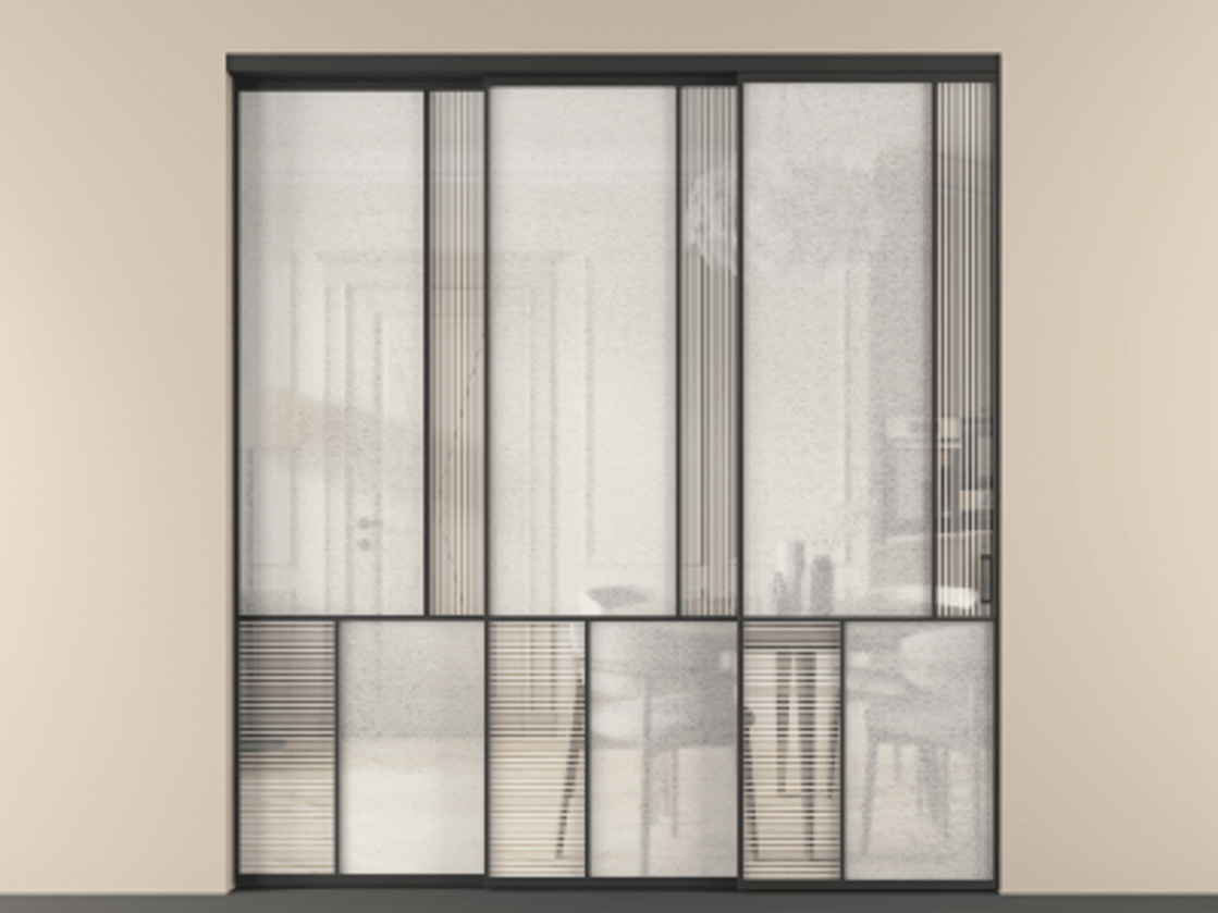 Перегородка Mosaic внутри проёма телескопик синхро 2 АЛПР 041.21 Алюминий Черный Рифлёное стекло "Дюна", триплекс, 6 мм + Фактурное стекло "Лёд", триплекс, 6 мм. Скрытый короб ЧЕР Цена 417340 ₽ . Фабрика дверей Волховец 8 (800) 551 43 19 Перегородка Mosaic внутри проёма телескопик синхро 2 АЛПР 041.21 Алюминий Черный Рифлёное стекло "Дюна", триплекс, 6 мм + Фактурное стекло "Лёд", триплекс, 6 мм Цена 417340 ₽ | Volhovec