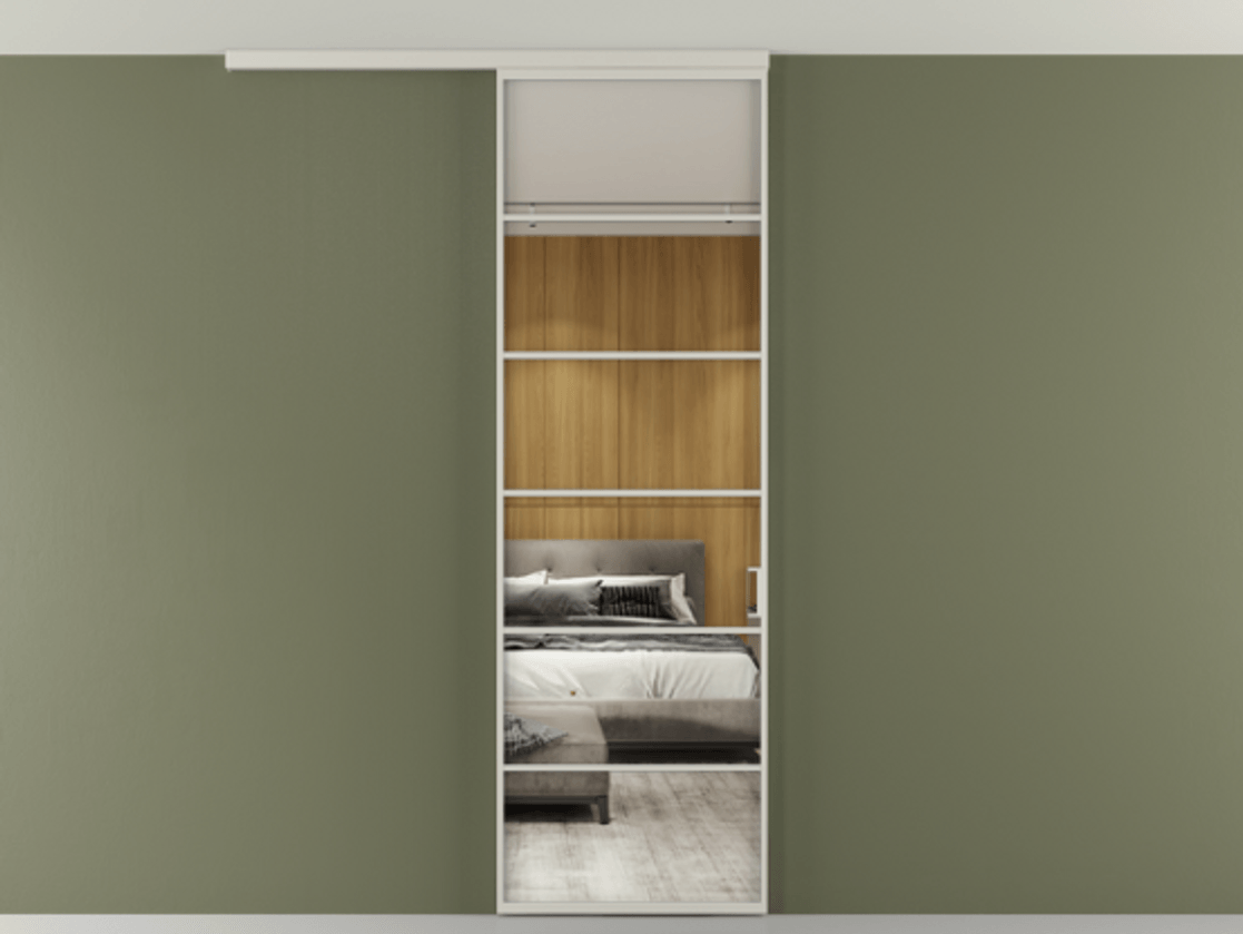 Перегородка Формато вдоль стены на потолок 1 створка АЛПР 040.04 Алюминий тёплый серый Двустороннее зеркало, триплекс , триплекс 6 мм Цена 107852 ₽ | Volhovec