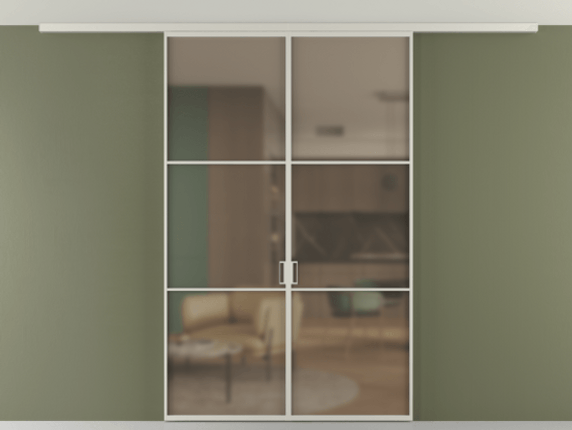 Перегородка Формато вдоль стены на потолок 2 створки АЛПР 040.03 Алюминий тёплый серый Сатинированное бронзовое стекло, триплекс Цена 194876 ₽ | Volhovec