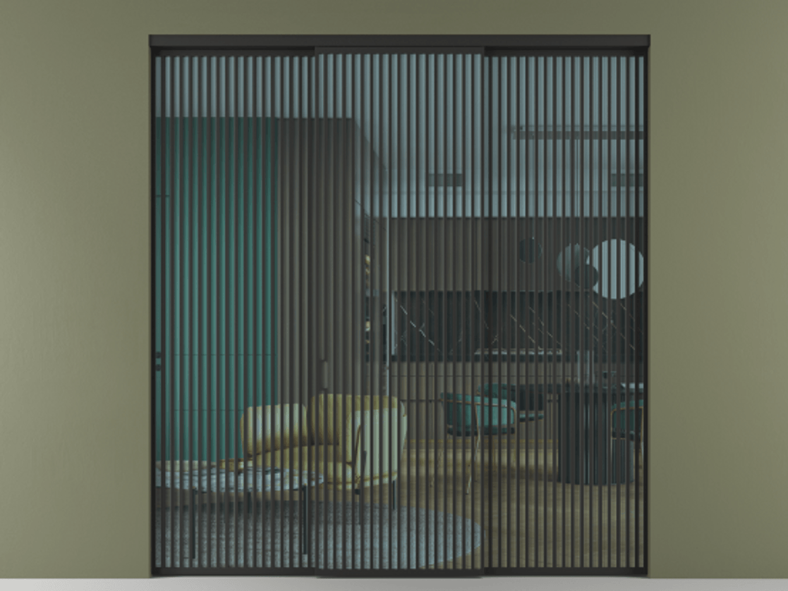 Перегородка Formato внутри проёма 3 створки АЛПР 040.06 Алюминий Черный Прозрачное голубое стекло, триплекс Цена 462620 ₽ | Volhovec