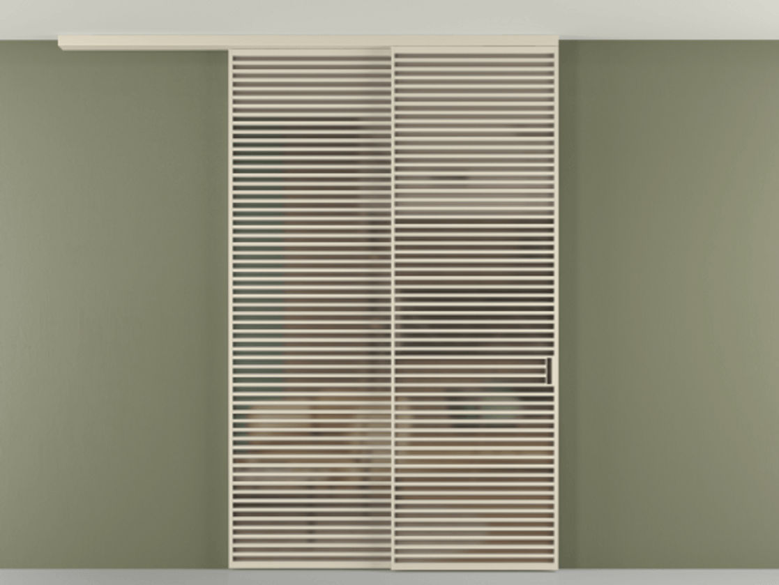 Перегородка Формато вдоль стены на потолок 2 створки с синхронным механизмом АЛПР 040.07 Алюминий бежево-серый Сатинированное бронзовое стекло, триплекс Цена 450456 ₽ | Volhovec