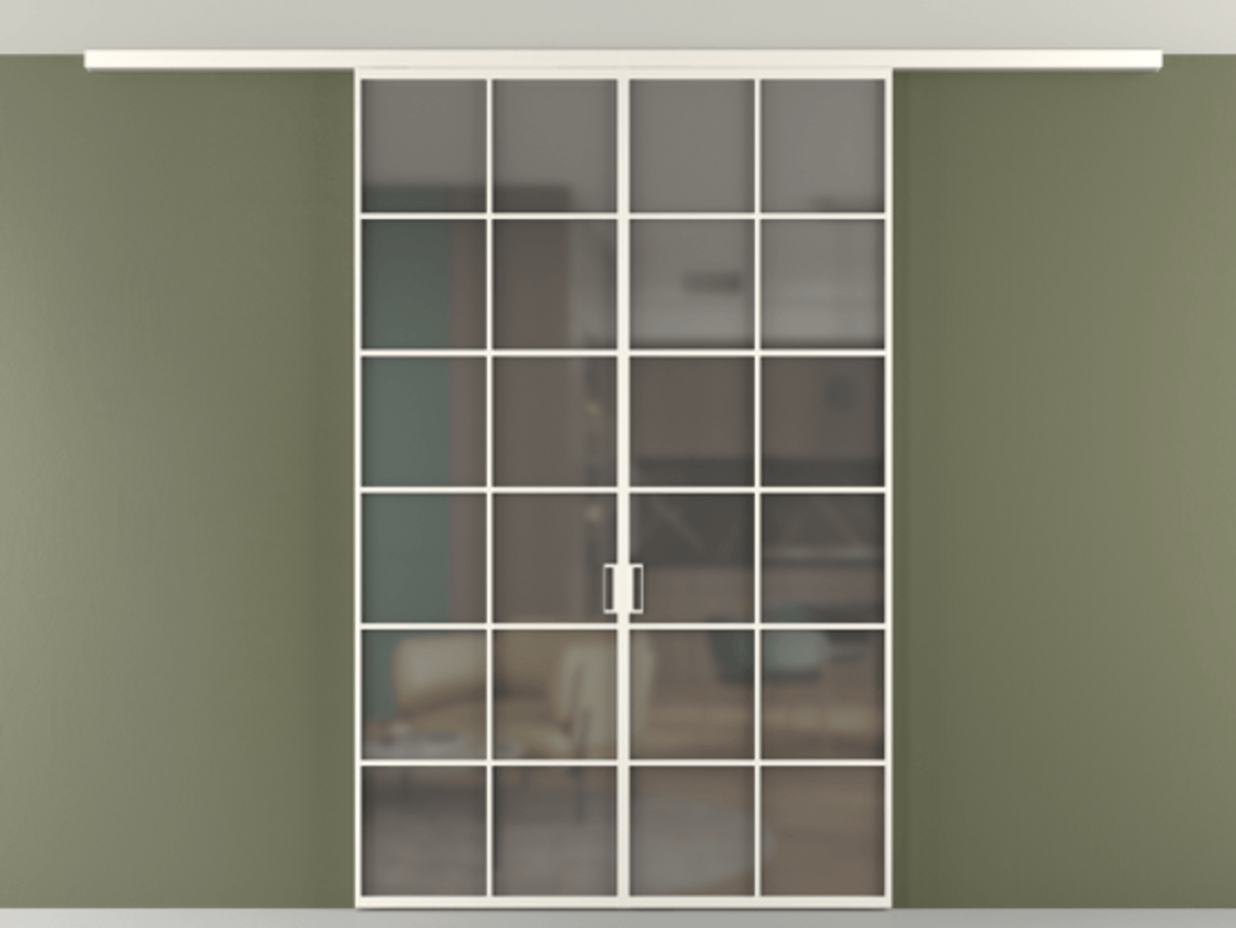 Перегородка Формато вдоль стены на потолок 2 створки АЛПР 040.05 Алюминий пудровый белый Сатинированное серое стекло, триплекс Цена 208604 ₽ | Volhovec