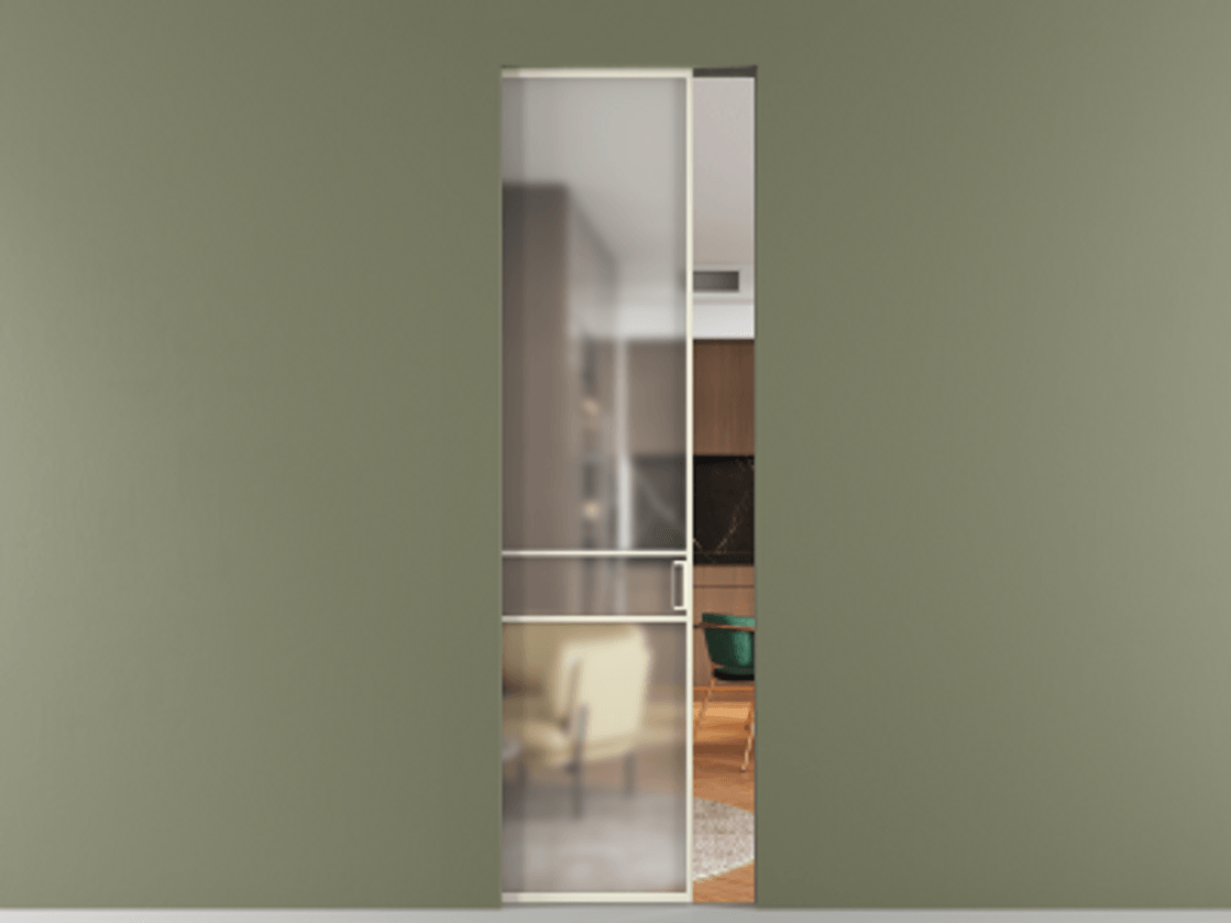 Перегородка Формато скрытый пенал 1 створка АЛПР 040.02 Алюминий молочно-белый Сатинированное стекло "Мателюкс Кристал Вижн", калёное, матовое, каленое 6 мм Цена 168160 ₽ | Volhovec