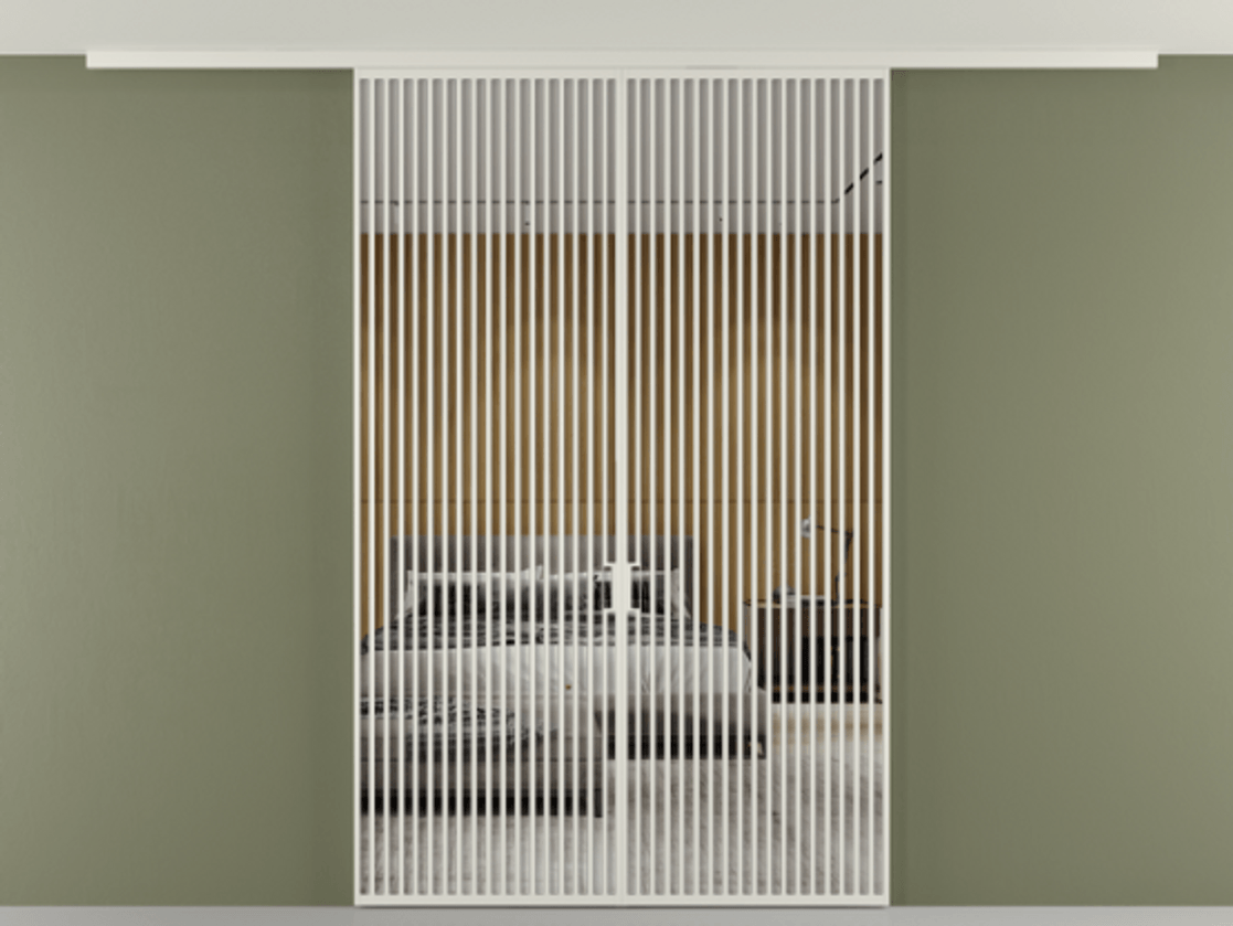 Перегородка Формато вдоль стены на потолок 2 створки АЛПР 040.06 Алюминий Белый Двустороннее зеркало, триплекс , триплекс 6 мм Цена 351648 ₽ | Volhovec