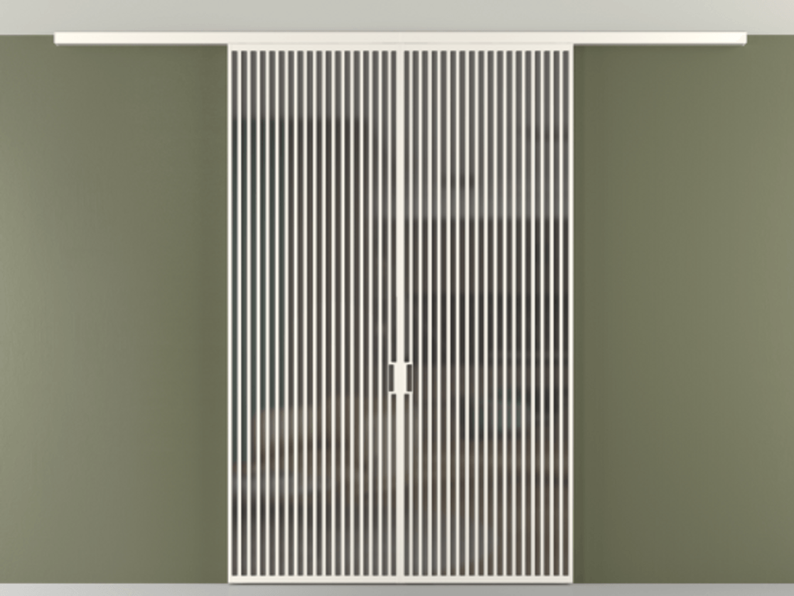 Перегородка Формато вдоль стены на потолок 2 створки АЛПР 040.06 Алюминий пудровый белый Сатинированное серое стекло, триплекс Цена 367356 ₽ | Volhovec