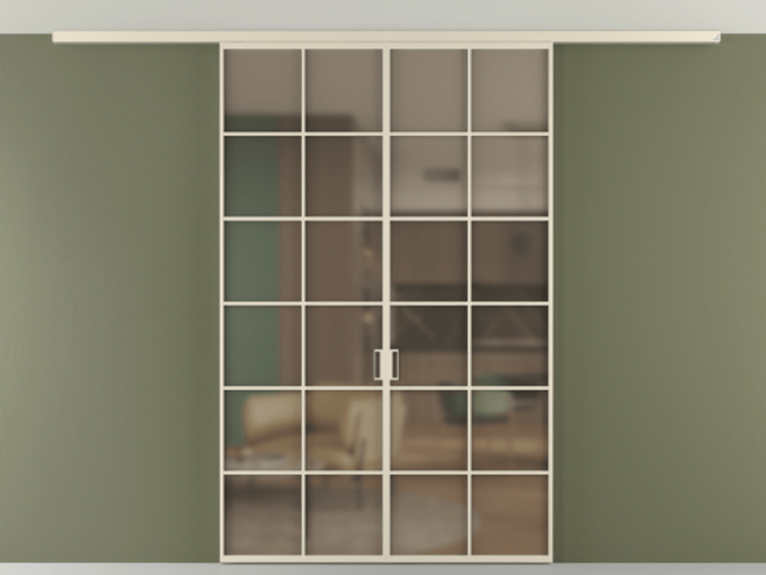 Перегородка Формато вдоль стены на потолок 2 створки АЛПР 040.05 Алюминий бежево-серый Сатинированное бронзовое стекло, триплекс Цена 208604 ₽ | Volhovec