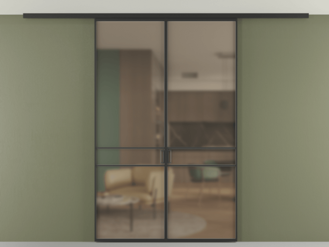 Перегородка Формато вдоль стены на потолок 2 створки АЛПР 040.02 Алюминий Черный Сатинированное бронзовое стекло, триплекс Цена 187440 ₽ | Volhovec