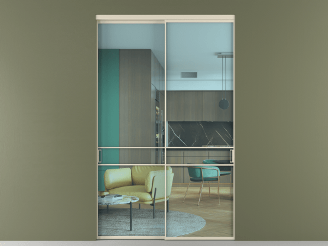 Перегородка Формато внутри проёма 2 створки АЛПР 040.02 Алюминий бежево-серый Прозрачное голубое стекло, триплекс Цена 462300 ₽  | Volhovec