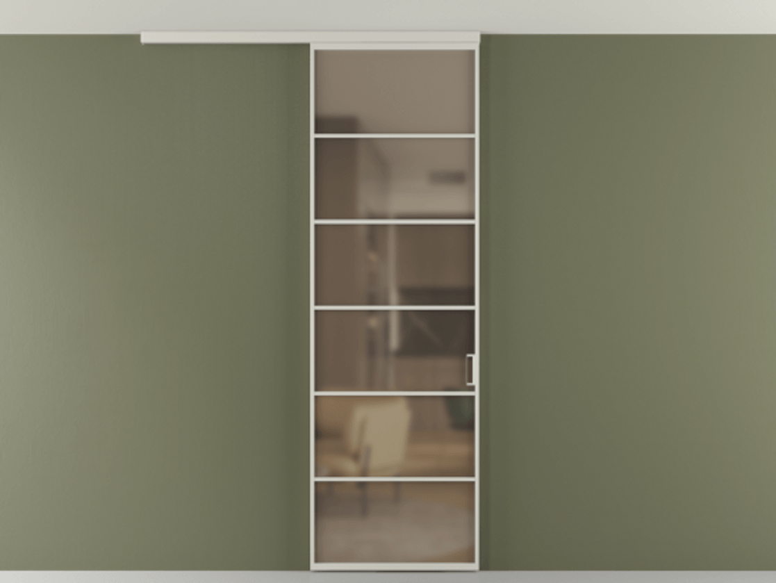 Перегородка Формато вдоль стены на потолок 1 створка АЛПР 040.04 Алюминий тёплый серый Сатинированное бронзовое стекло, триплекс Цена 107852 ₽ | Volhovec