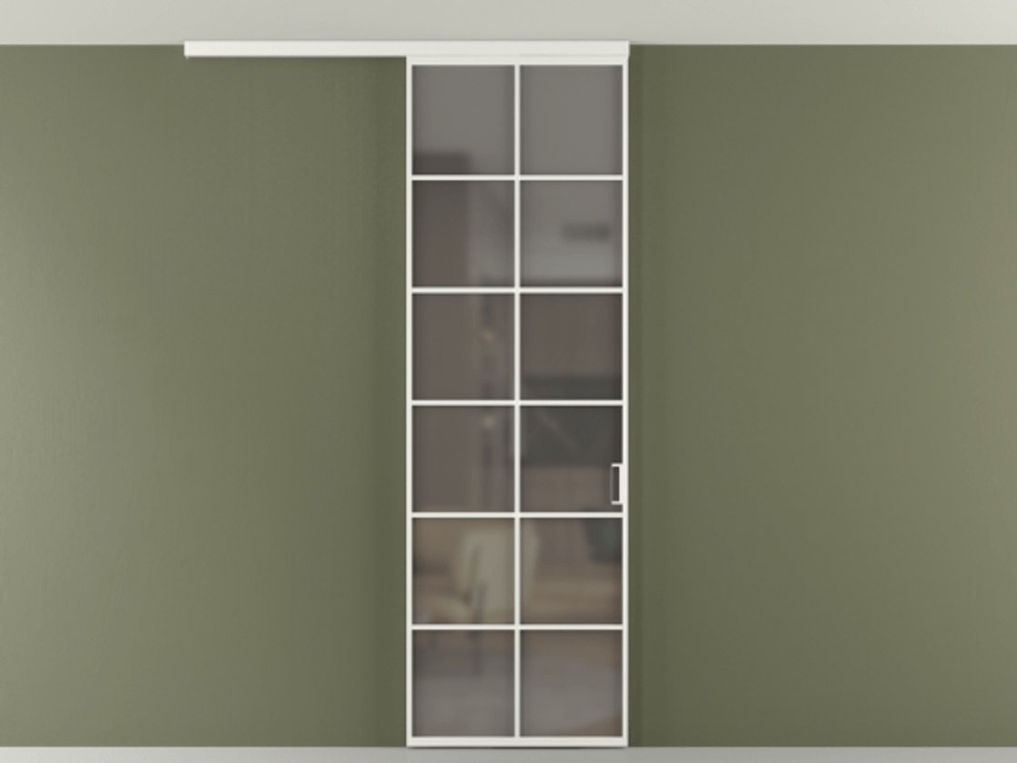 Перегородка Формато вдоль стены на потолок 1 створка АЛПР 040.05 Алюминий светло-серый Сатинированное серое стекло, триплекс Цена 107852 ₽ | Volhovec