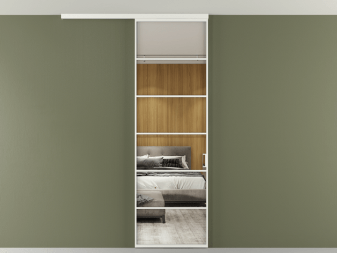 Перегородка Формато вдоль стены на потолок 1 створка АЛПР 040.04 Алюминий светло-серый Двустороннее зеркало, триплекс , триплекс 6 мм Цена 107852 ₽ | Volhovec