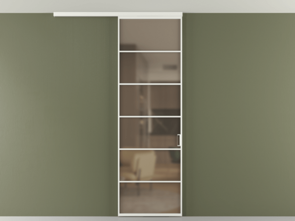 Перегородка Формато вдоль стены на потолок 1 створка АЛПР 040.04 Алюминий светло-серый Сатинированное бронзовое стекло, триплекс Цена 107852 ₽ | Volhovec