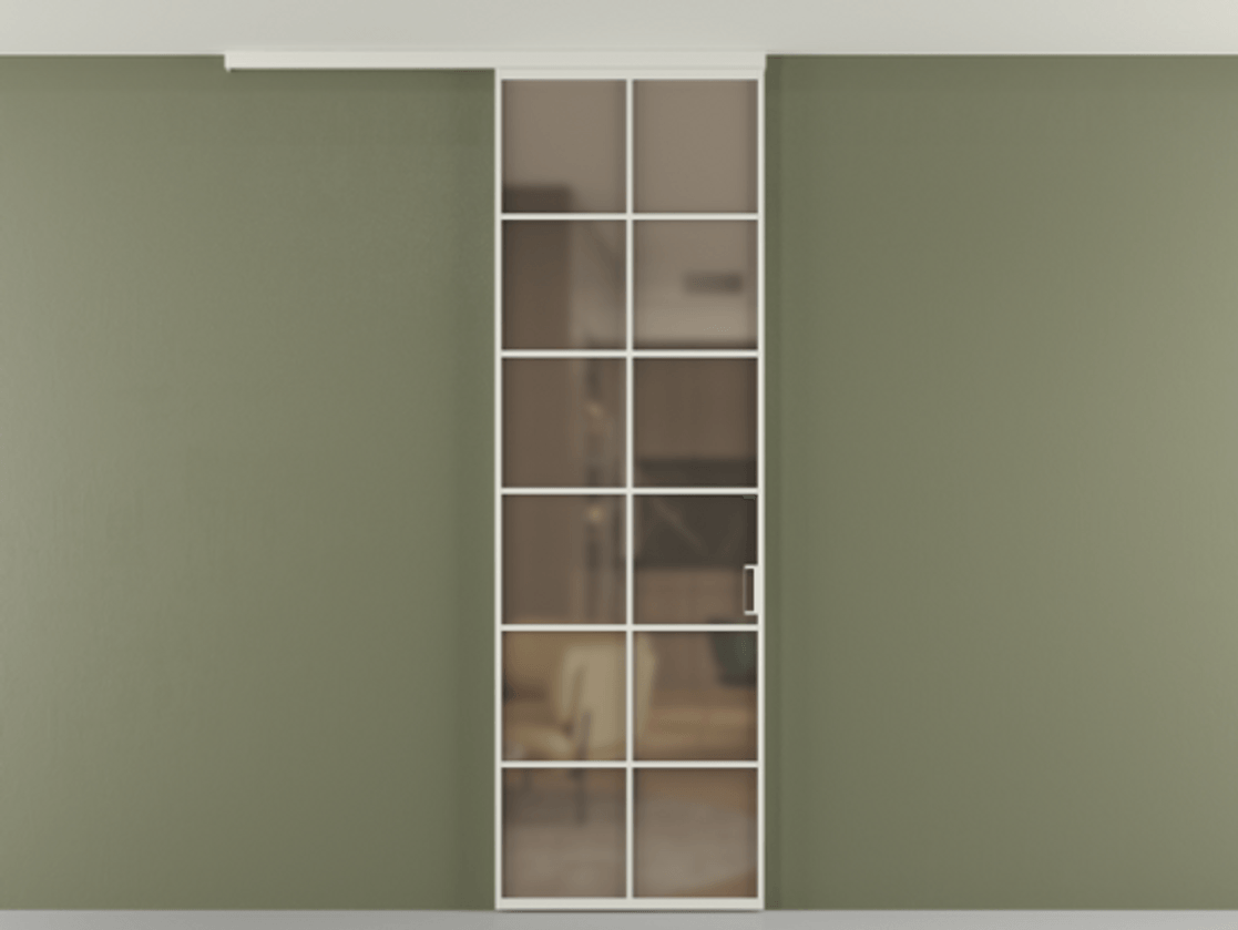 Перегородка Формато вдоль стены на потолок 1 створка АЛПР 040.05 Алюминий Белый Сатинированное бронзовое стекло, триплекс Цена 103632 ₽ | Volhovec