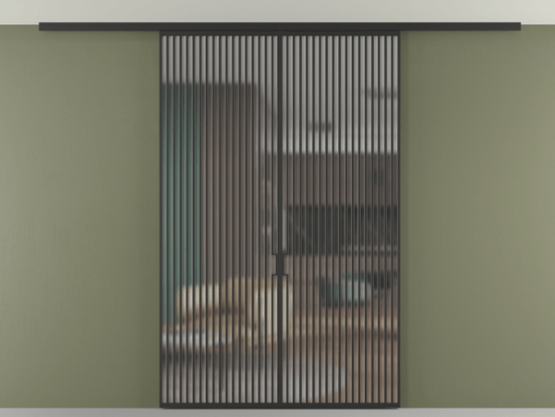 Перегородка Формато вдоль стены на потолок 2 створки АЛПР 040.06 Алюминий Черный Сатинированное стекло "Мателюкс Кристал Вижн", калёное, матовое, каленое 6 мм Цена 364448 ₽ | Volhovec