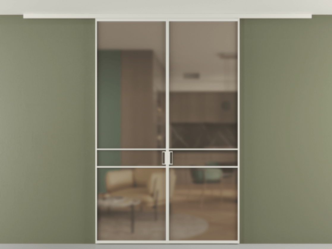 Перегородка Формато вдоль стены на потолок 2 створки АЛПР 040.02 Алюминий Белый Сатинированное бронзовое стекло, триплекс Цена 187440 ₽ | Volhovec