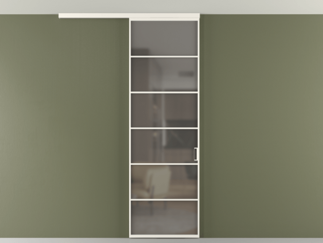 Перегородка Формато вдоль стены на потолок 1 створка АЛПР 040.04 Алюминий пудровый белый Сатинированное серое стекло, триплекс Цена 107852 ₽ | Volhovec