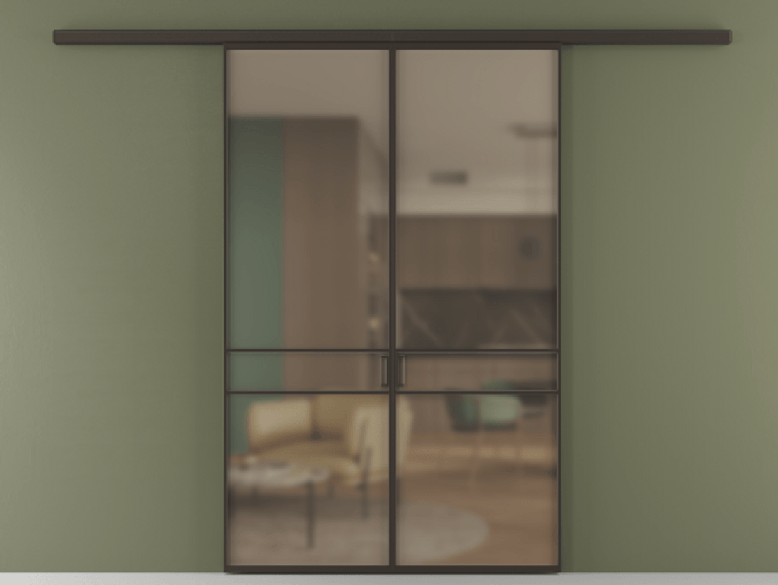 Перегородка Формато вдоль стены 2 створки АЛПР 040.02 Алюминий антрацит Сатинированное бронзовое стекло, триплекс Цена 202960 ₽ | Volhovec