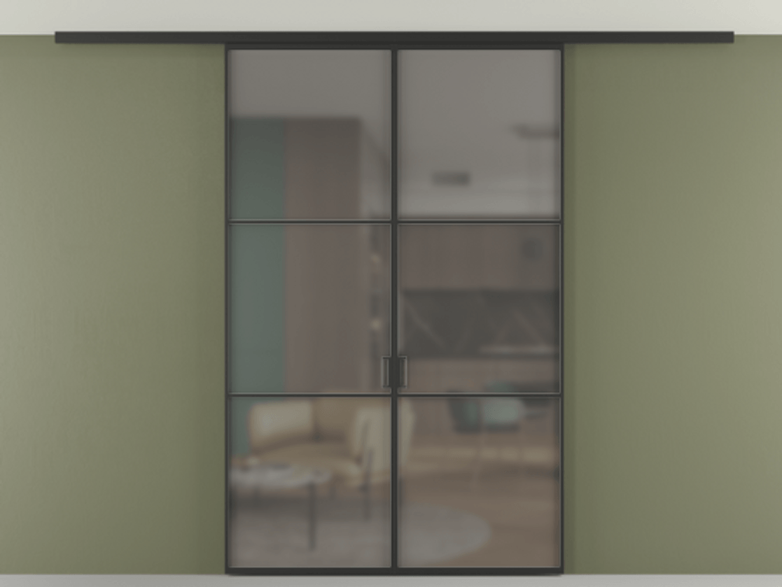 Перегородка Формато вдоль стены на потолок 2 створки АЛПР 040.03 Алюминий Черный Сатинированное серое стекло, триплекс Цена 187440 ₽ | Volhovec