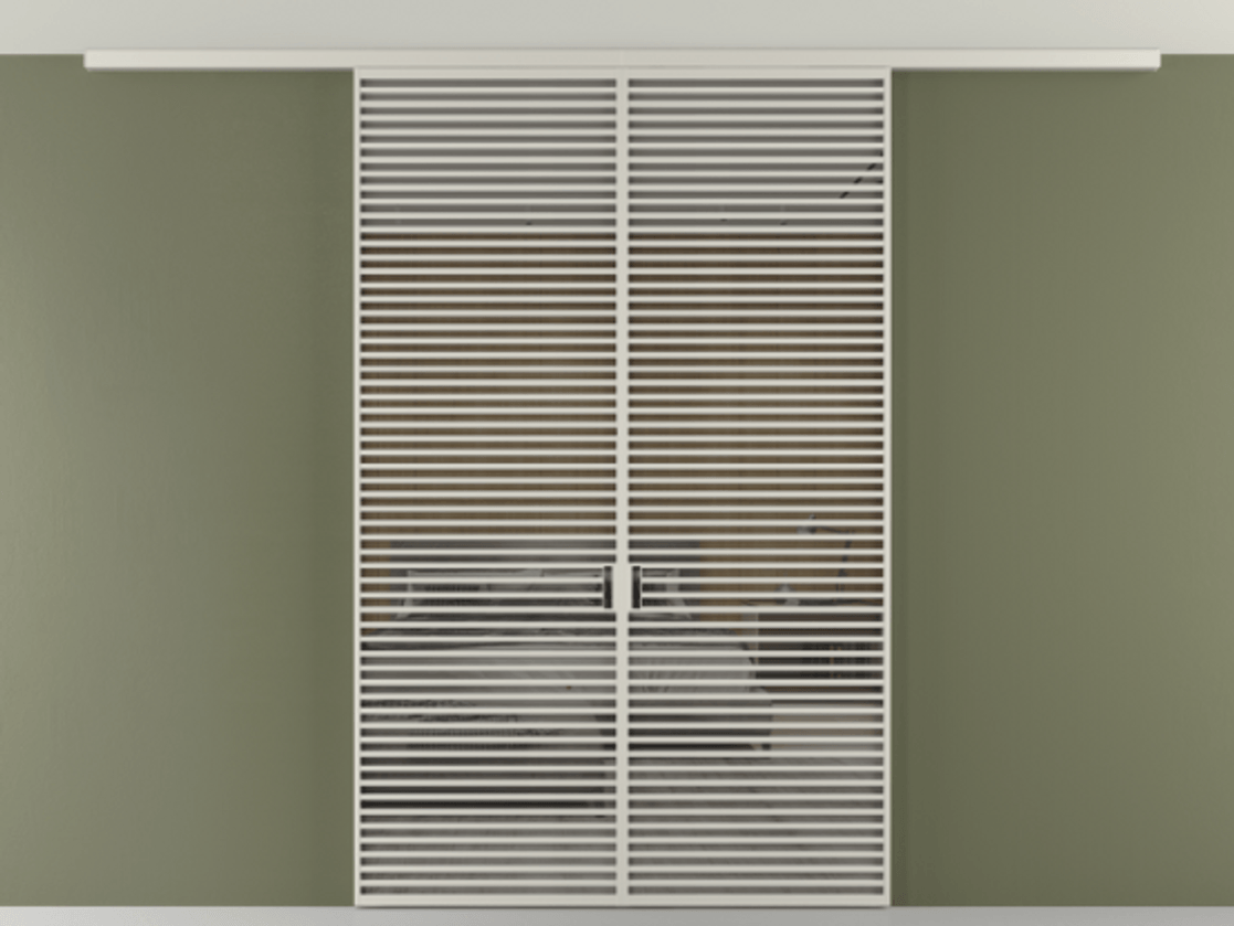 Перегородка Формато вдоль стены на потолок 2 створки АЛПР 040.07 Алюминий тёплый серый Рефлективное серое стекло "Стопсол", калёное Цена 380156 ₽ | Volhovec