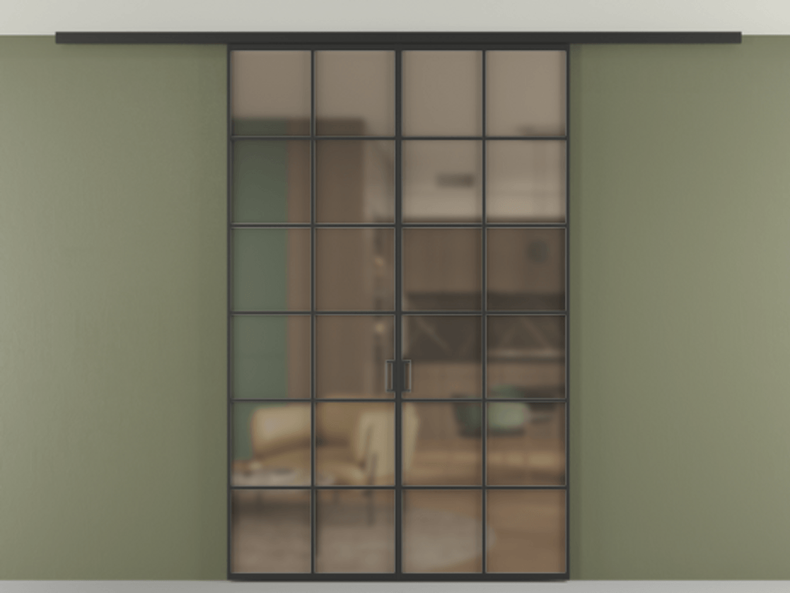 Перегородка Формато вдоль стены на потолок 2 створки АЛПР 040.05 Алюминий Черный Сатинированное бронзовое стекло, триплекс Цена 200464 ₽ | Volhovec