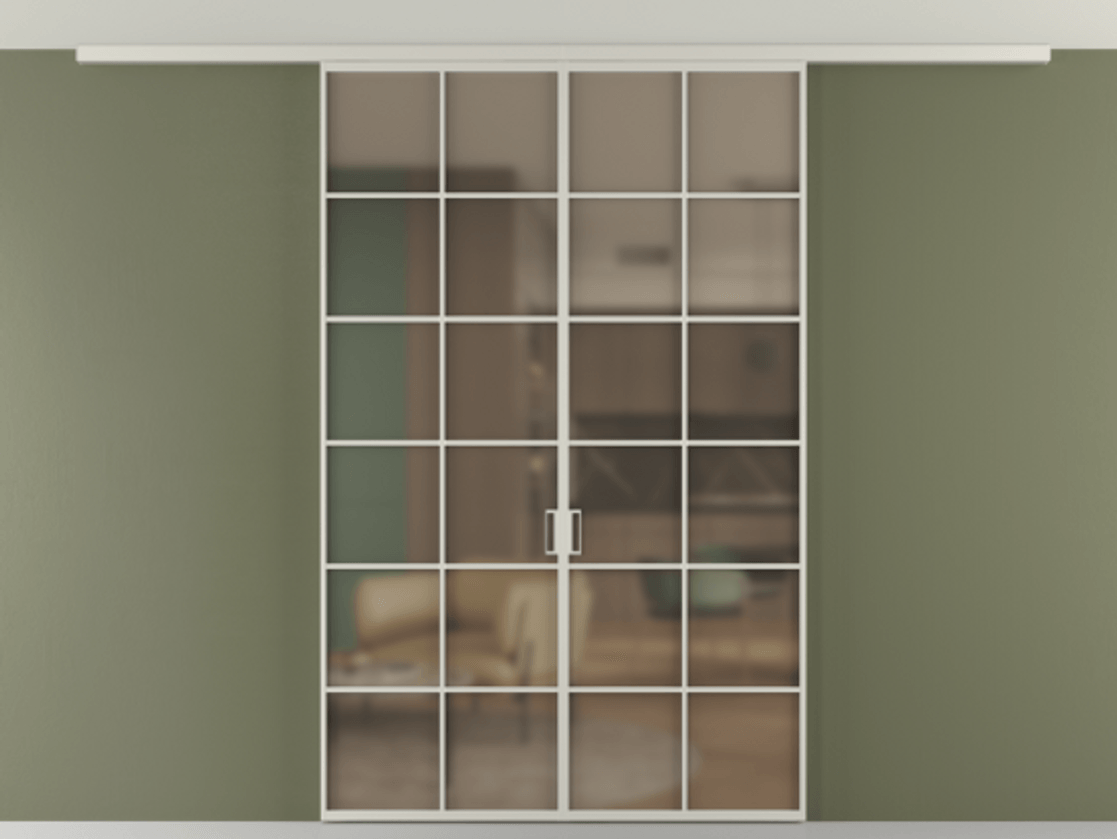 Перегородка Формато вдоль стены на потолок 2 створки АЛПР 040.05 Алюминий тёплый серый Сатинированное бронзовое стекло, триплекс Цена 208604 ₽ | Volhovec