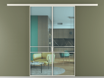 Алюминевая перегородка АЛПР 040.02_БЕЛ_ПРОЗ ГОЛ_new. Цвет Алюминий Белый. Материал Алюминий. Коллекция Перегородка Formato вдоль стены двустворчатая. Картинка.