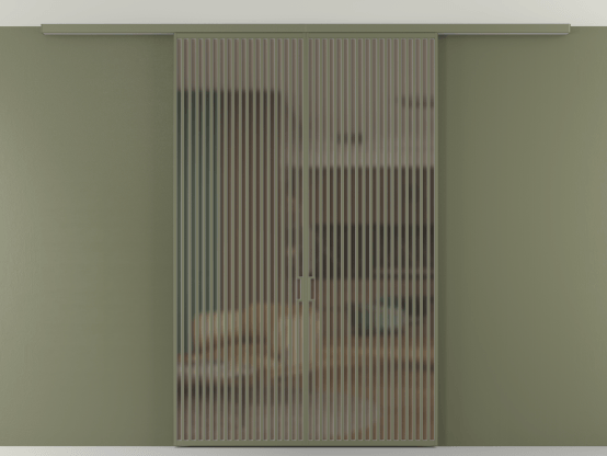 Алюминевая перегородка АЛПР 040.06_АОТ_Бронза сатин триплекс_new. Цвет Алюминий оливковый тёмный. Материал Алюминий в эмали. Коллекция Перегородка Формато вдоль стены на потолок 2 створки. Картинка.