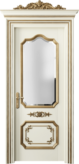 Дверь межкомнатная 6602 БМБЗА САТ Ф. Цвет Бук молочно-белый золотой антик. Материал Массив бука эмаль с патиной золото античное. Коллекция Imperial. Картинка.