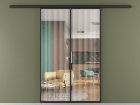 Алюминевая перегородка vd2_01 Moru ЧЕР. Цвет Алюминий Черный. Материал Алюминий. Коллекция Перегородка Formato вдоль стены 2 створки. Картинка.