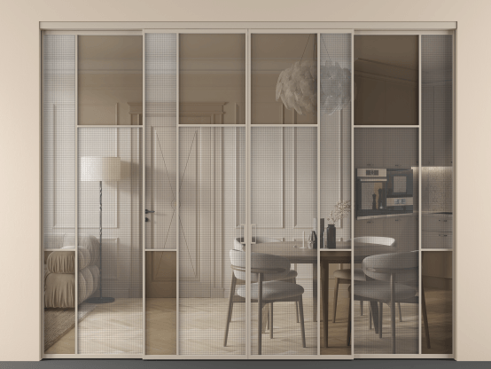 Алюминевая перегородка vnt4_5_АБСК_MS+Бронза триплекс_new. Цвет Алюминий бисквитный. Материал Алюминий в эмали. Коллекция Перегородка Mosaic внутри проёма 4 створки. Фото. Алюминевая перегородка vnt4_5_АБСК_MS+Бронза триплекс_new. Цвет Алюминий бисквитный. Материал Алюминий в эмали. Коллекция Перегородка Mosaic внутри проёма 4 створки. Картинка.