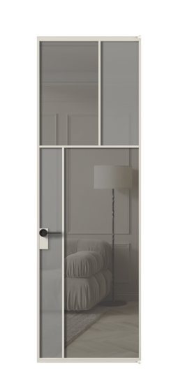 Межкомнатная дверь АЛПЛ041.22 АОС Серый сатин матовое + Серый прозрачное. Цвет Алюминий облачно-серый. Материал Алюминий в эмали. Коллекция Mosaic. Фото. Дверь межкомнатная АЛПЛ041.22 АОС Серый сатин матовое + Серый прозрачное. Цвет Алюминий облачно-серый. Материал Алюминий в эмали. Коллекция Mosaic. Картинка.