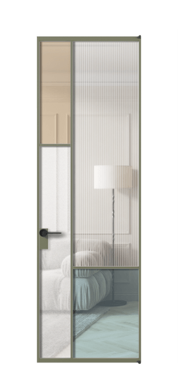 Межкомнатная дверь АЛПЛ041.13 АОТ 4 стекла. Цвет Алюминий оливковый тёмный. Материал Алюминий в эмали. Коллекция Mosaic. Фото. Дверь межкомнатная АЛПЛ041.13 АОТ 4 стекла. Цвет Алюминий оливковый тёмный. Материал Алюминий в эмали. Коллекция Mosaic. Картинка.