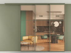 Перегородка Формато вдоль стены на потолок 3 створки с синхронным механизмом