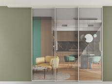 Перегородка Формато вдоль стены на потолок 3 створки с синхронным механизмом